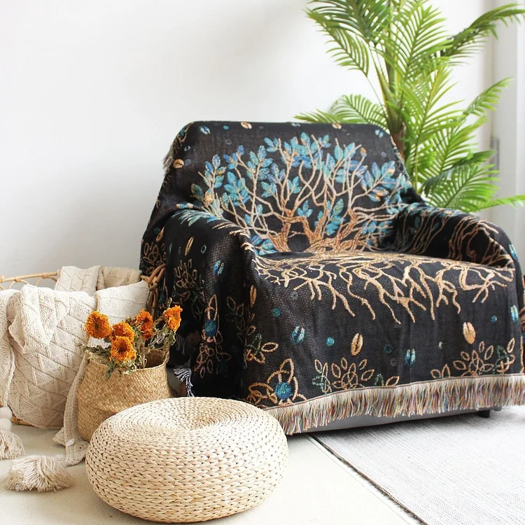 Olivenorma Tree Of Life Bohemian Fringed Woven Tapestry Blanket