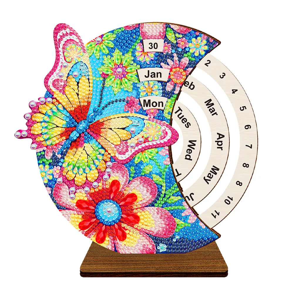 DIY Flower Butterfly Diamond Painting Calendar Wooden Desk Calendar Christmas Gift 