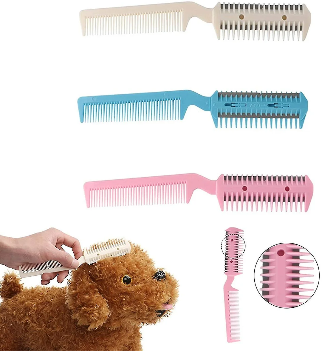 Pet Grooming Comb, Pet Hair Trimmer Comb With 2 Blades Grooming Razor Cut Cutting