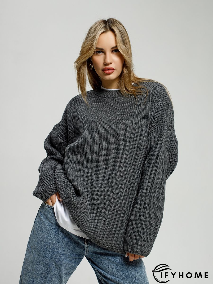 Casual Knitted Plain Round Neck Vintage Tunic Sweater Knit Jumper | IFYHOME
