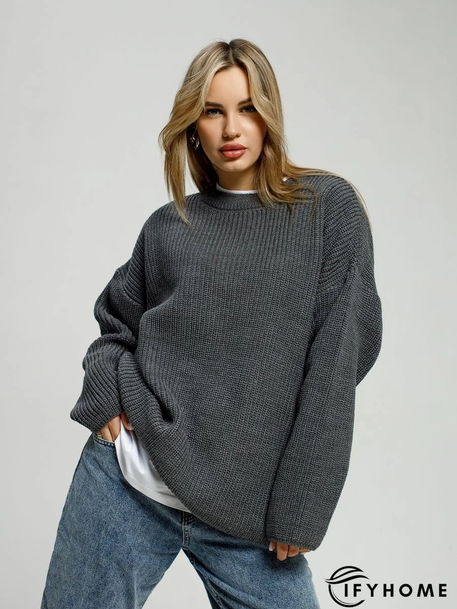 Casual Knitted Plain Round Neck Vintage Tunic Sweater Knit Jumper | IFYHOME