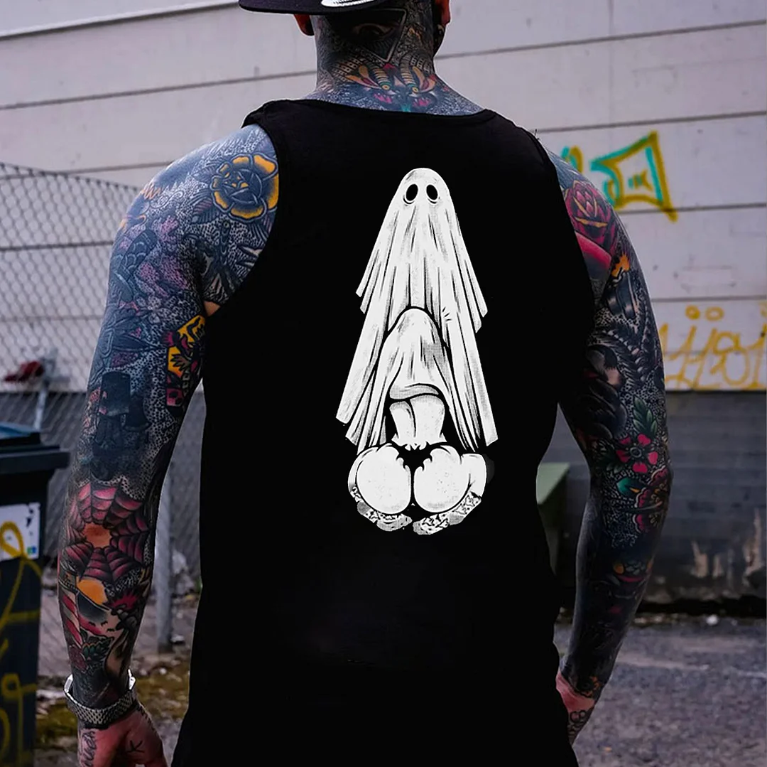 Oral Sex Ghost with Sexy Lady Graphic Black Print Vest