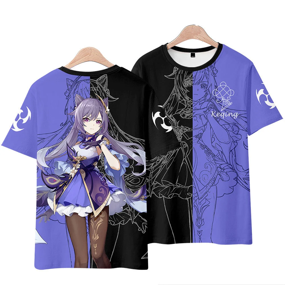 Unisex Genshen Impact Game Character Cartoon Print Tee-elleschic