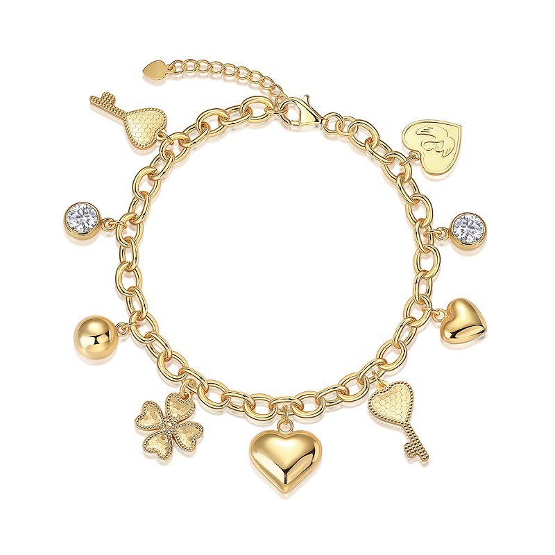 S925 Sterling Silver Clover & Heart Pendant Bracelets Women VVS1 D Color Moissanite 18K Gold Plated Fine Jewelry
