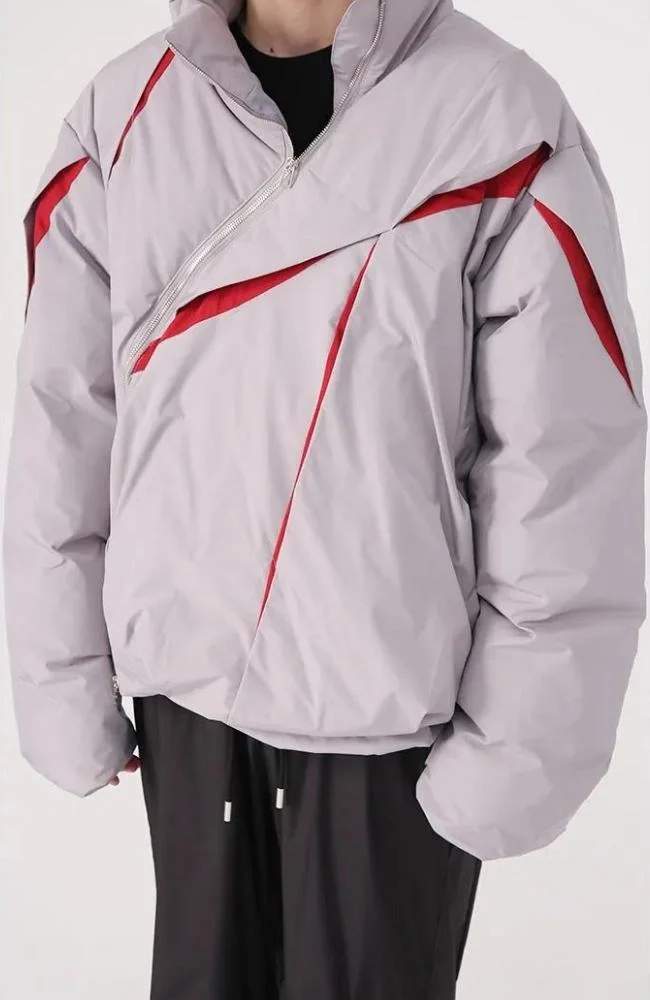 Brownm Asymmetrical Zipper Puffer Jacket