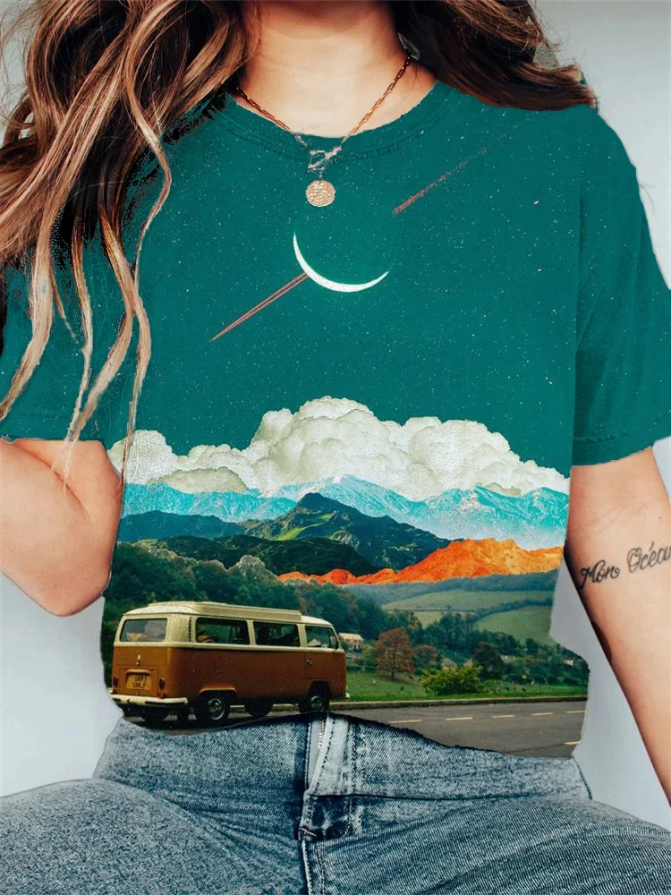 Women's Rural Scenery Art Print Casual T-Shirt