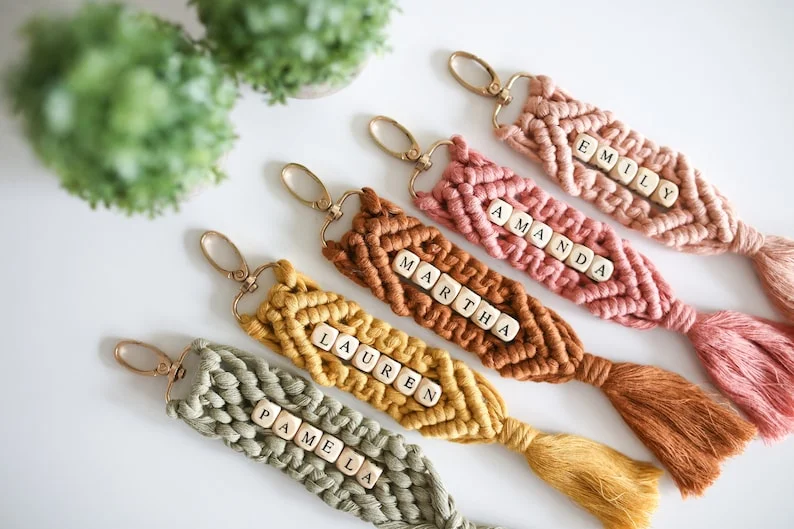 Personalized Macrame Keychain, Mothers day gift, Gifts for mom, Eco friendly gifts for her, Mother and Daughter Keychain
