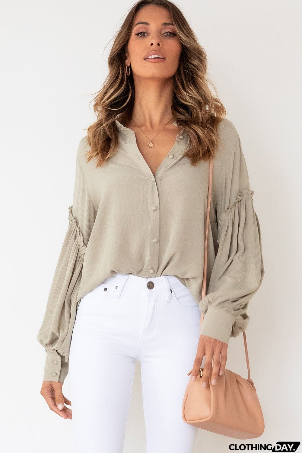 Ruffled Patchwork Bubble Sleeve Loose Shirt