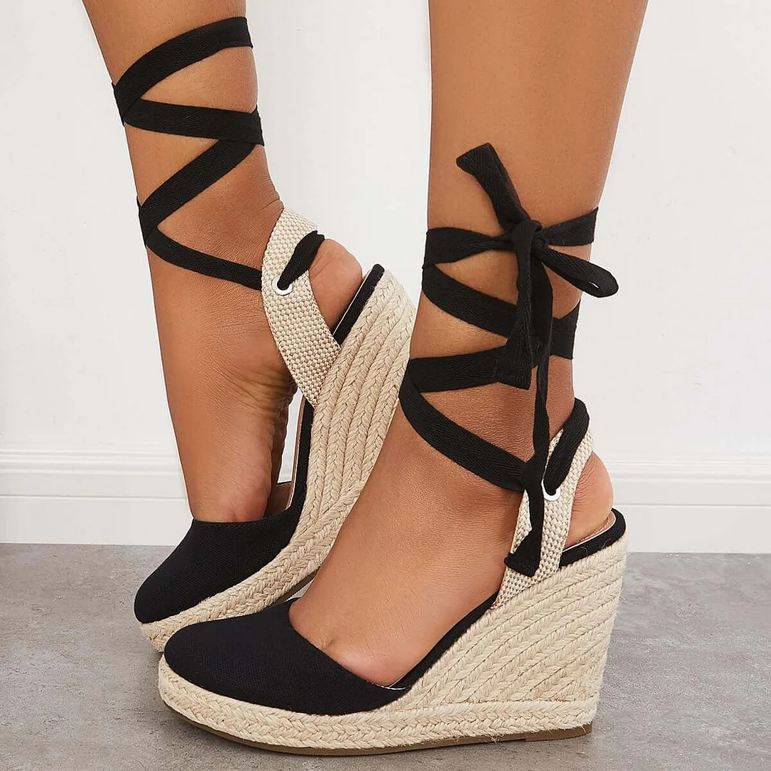 Lace up Espadrille Wedges Platform Heel Singback Sandals
