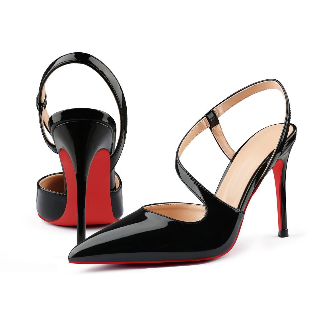 100mm Wavy Straps Slingback Pumps Sandals Pointed Toe Pumps Red Bottoms Shoes-MERUMOTE