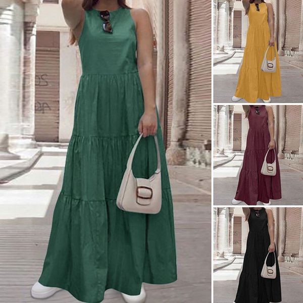 Women Summer Sleeveless Plus Size Holiday Vestido Long Tank Dress Kleid Sundress Dresses - BlackFridayBuys