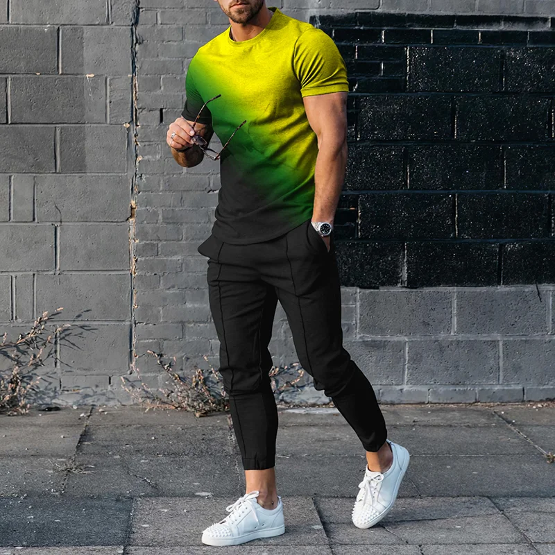 Jamaican Ray Themed Colorblock T-Shirt And Pants Two Piece Set