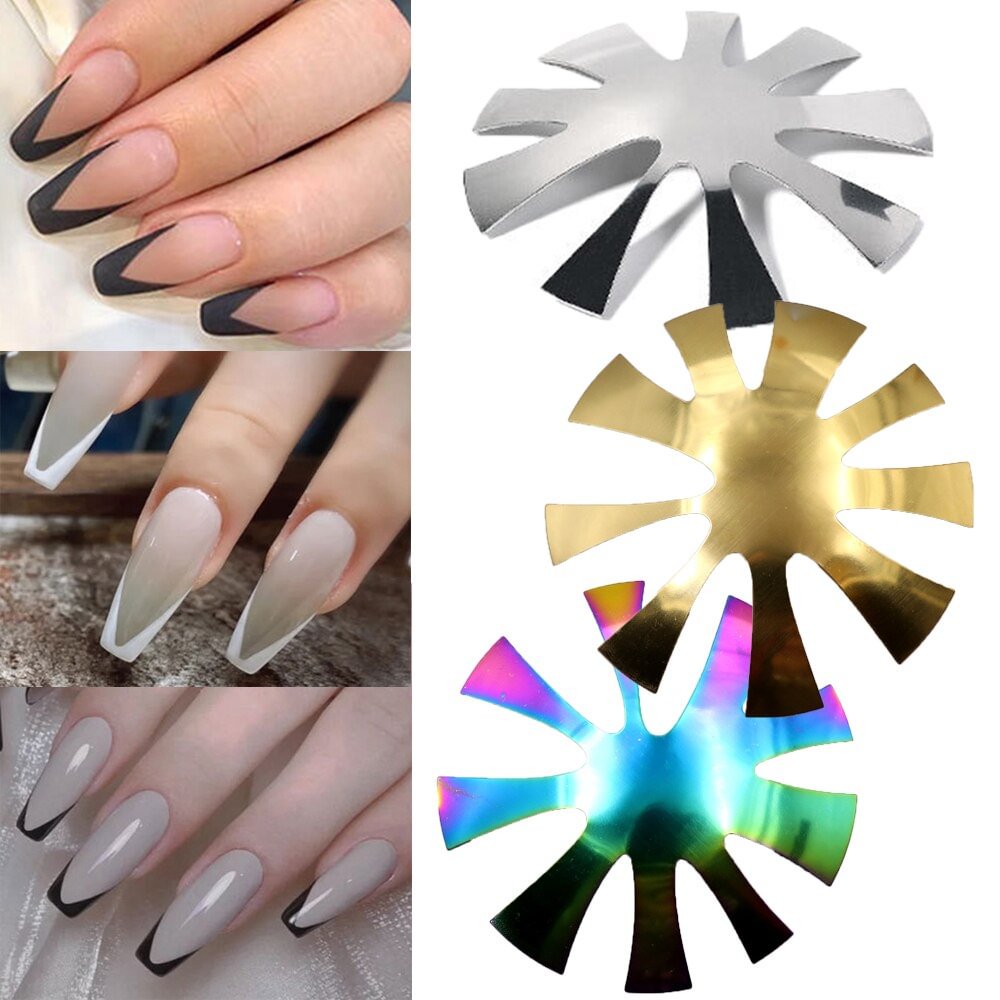Pro 9 Sizes Easy French Smile Cut V Line almond shape Tips Manicure Edge Trimmer Nail Cutter Acrylic Pink White French Nails