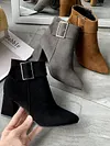 Chunky Heel Buckle Pointed-Toe Suede Martin Boots