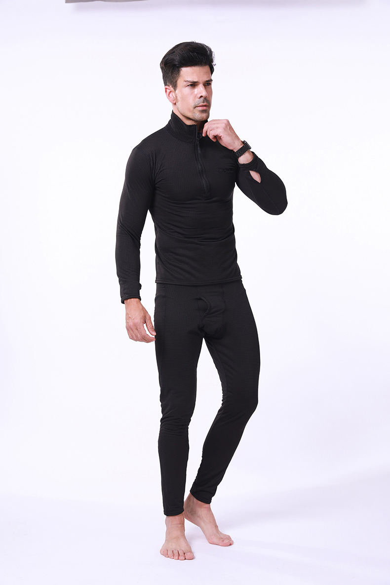 Pure Color Half-Zipper High-Neck Fleece Soft Thermal Underwear Sets Pure Color Half-Zipper High-Neck Fleece Soft Thermal Underwear Sets