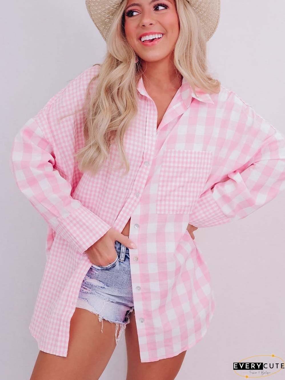 Cute Pink and White Plaid Shirt