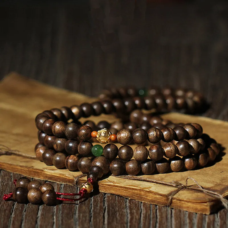 108 Mala Beads 999 Gold Agarwood Cyan Jade Six True Words Strength Bracelet
