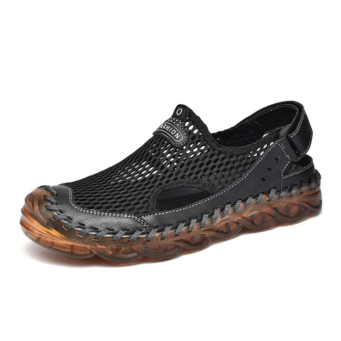 Summer Sandals Men Breathable Footwear Mesh With Hole Cow Leather Shoes Male Comfortable Soft Translucent Sole Men's Casual Shoe