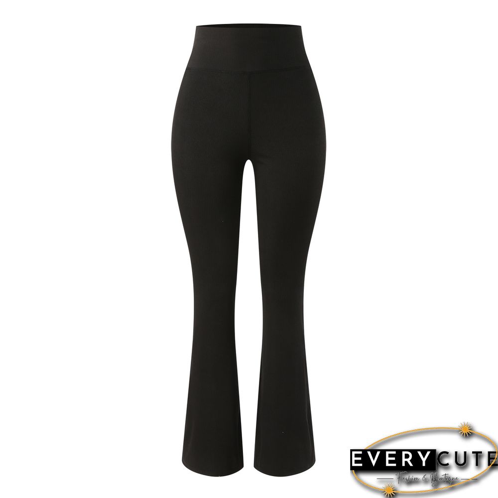 Black High Waist Tummy Control Flared Sports Pants