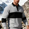 💥 2025 Hot Sale! Men's Button-Up Long Sleeve Striped Pullover Sweatshirt Quarter Zip Going Out Casual Color Block Sweatshirt, For Friends, Husband, Boyfriend Gifts, For Fall