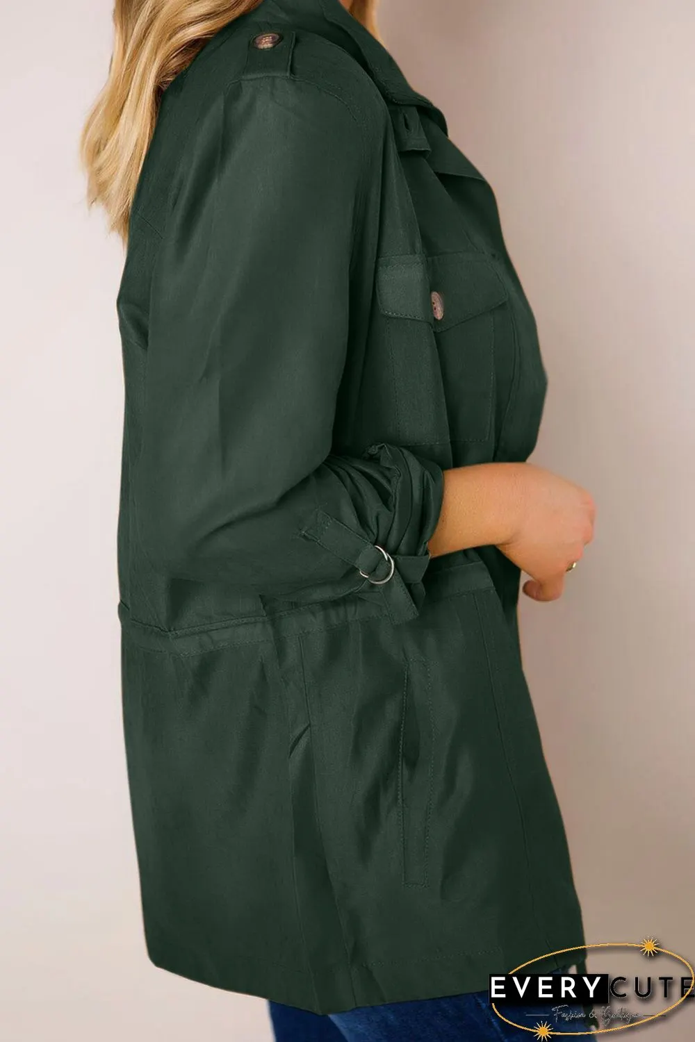 Green Bottoned Pockets Jacket