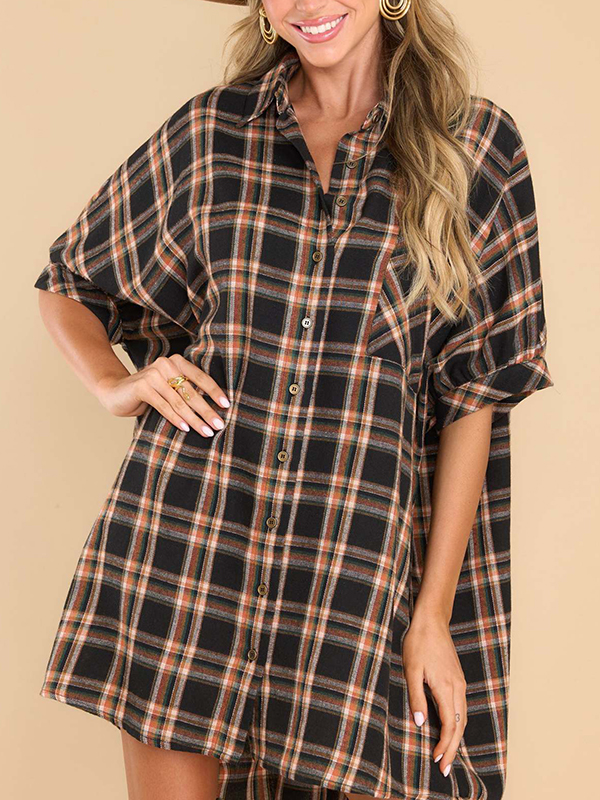 Plaid Half Sleeve Button Down Oversize Shirt