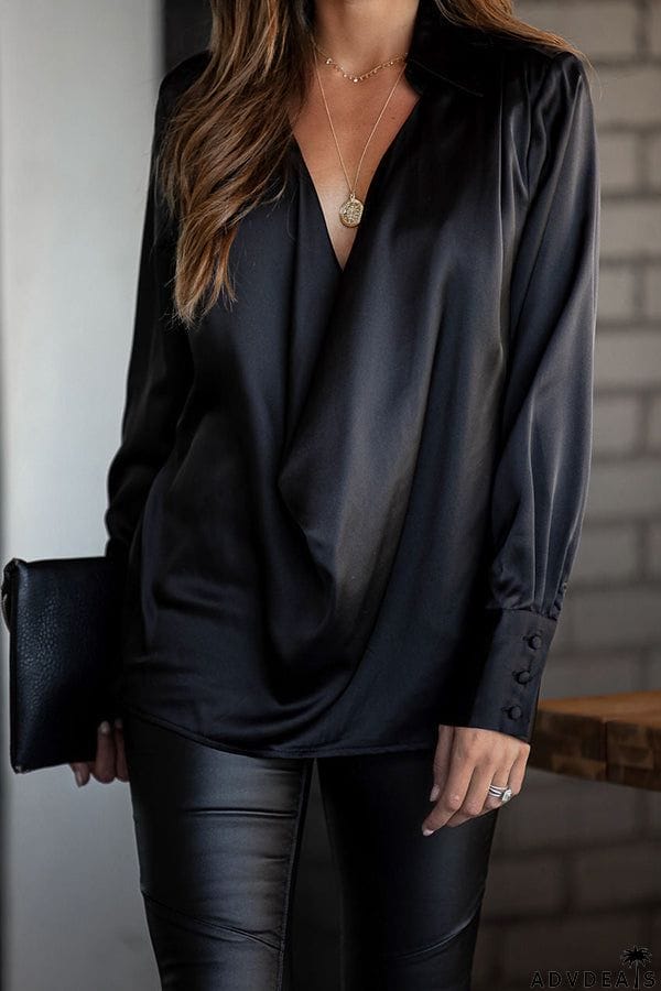 Satin Collared Drape Blouse