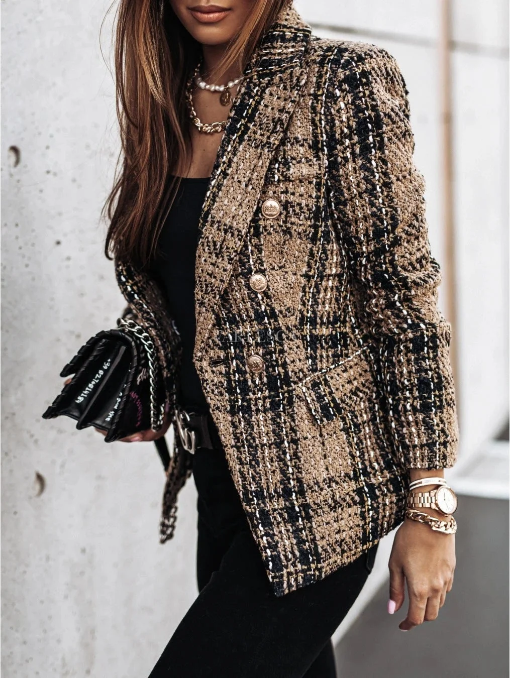Plaid Short Blazer Jacket For Women