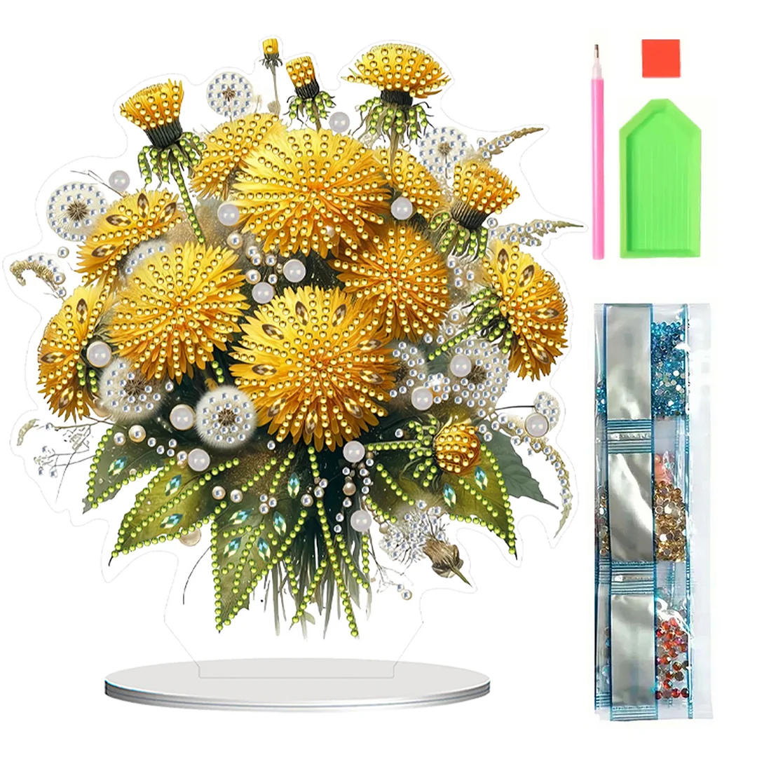 2D Flat Dandelion DIY Desktop Diamond Art Kits Bedroom Table Decoration