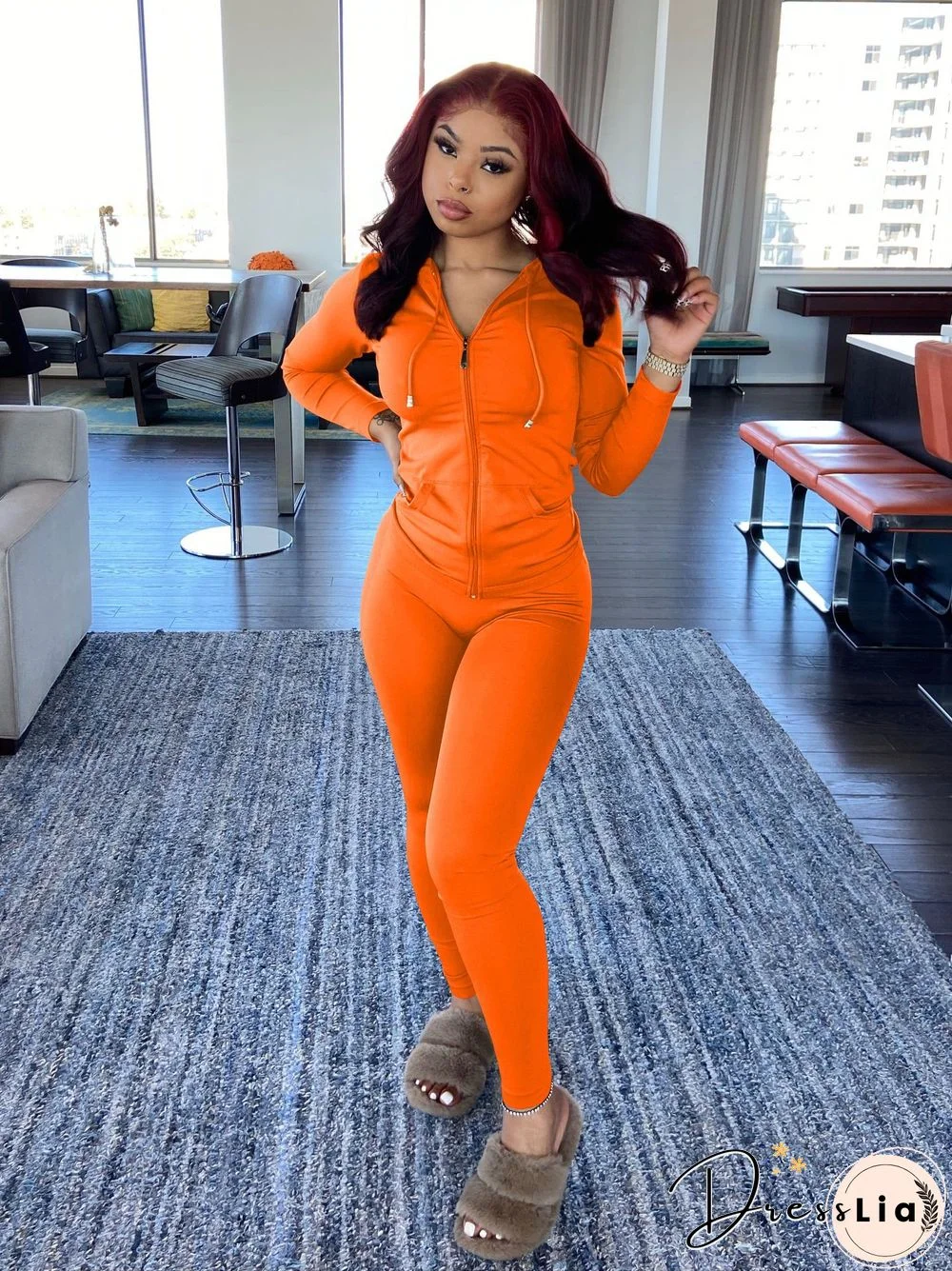 Zipper Hooded Sweatshirts Pants Joggers 2 Piece Suit