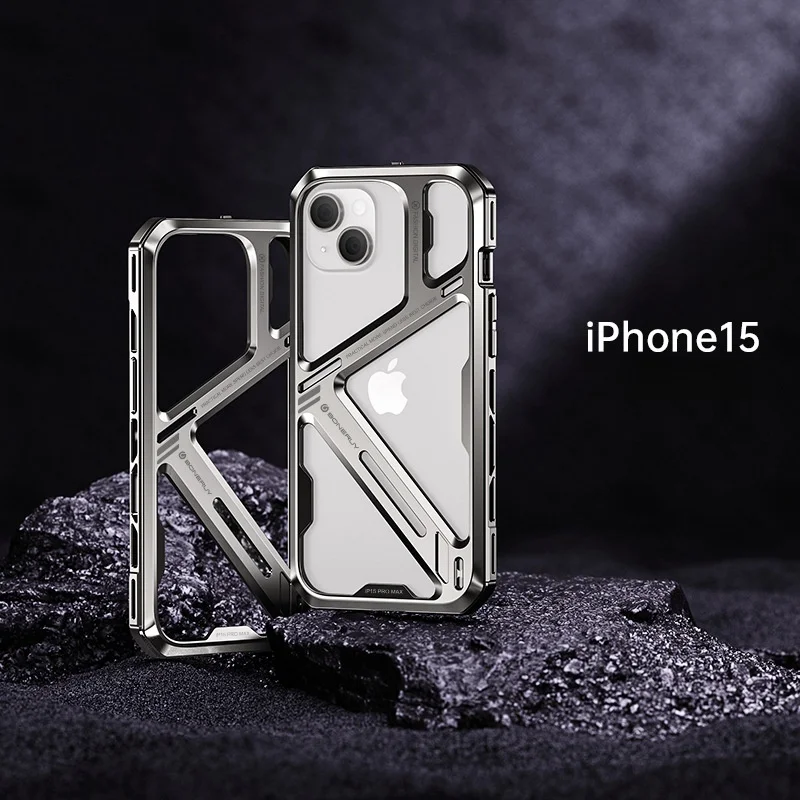 iPhone14/15 titanium alloy hollow all-inclusive mobile phone case
