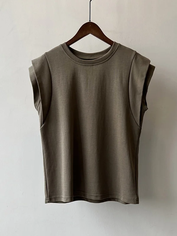 Split-Joint Sleeveless Loose Round-neck T-Shirts Tops