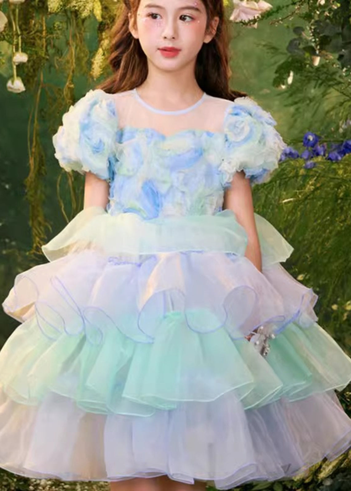 VCSHOES Colorblock O-Neck Tulle Patchwork Girls Mid Dress Summer