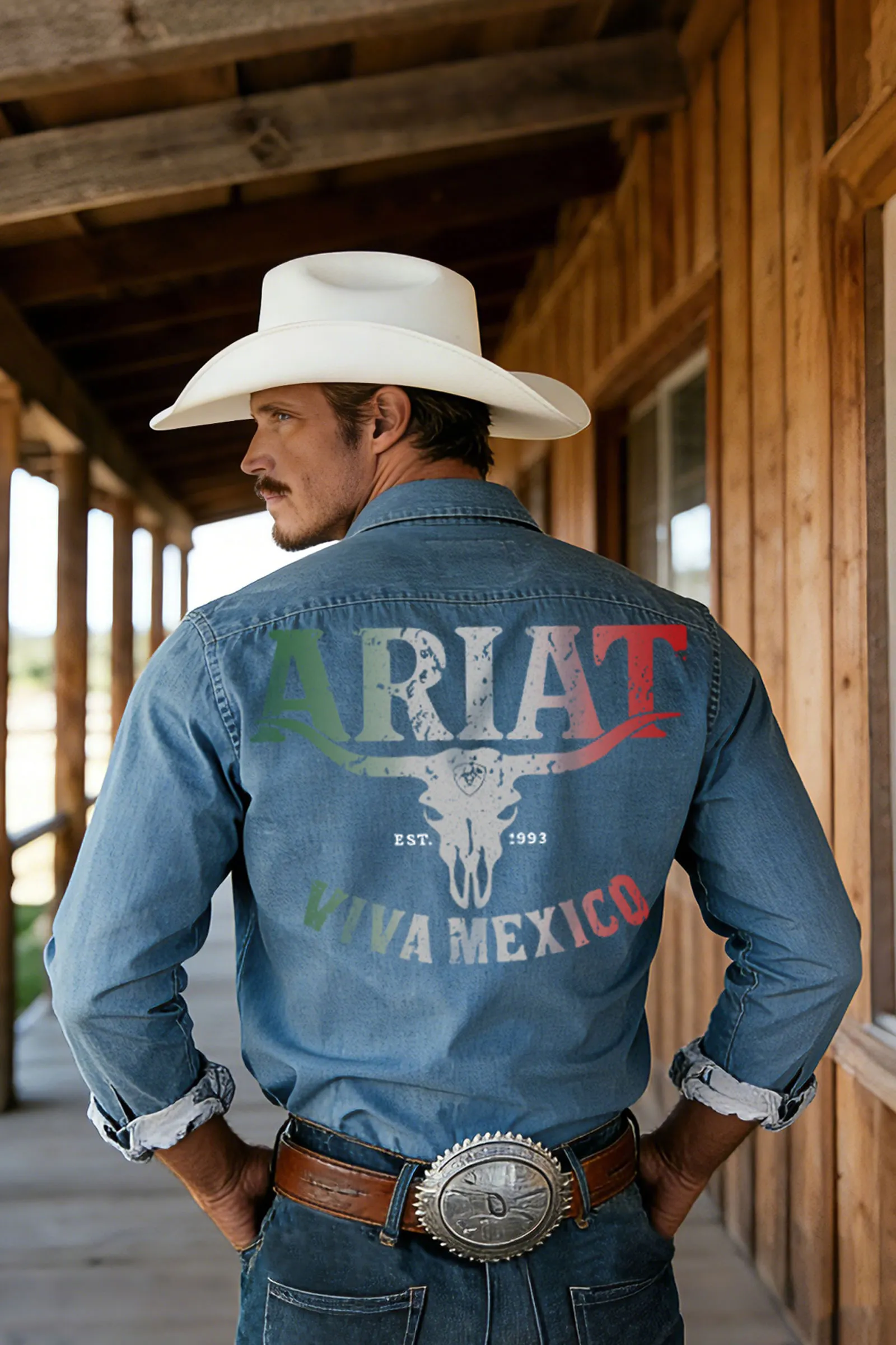 Western-style Denim Shirt With Embroidery, Featuring Striking Graphic Prints And Lettering Designs