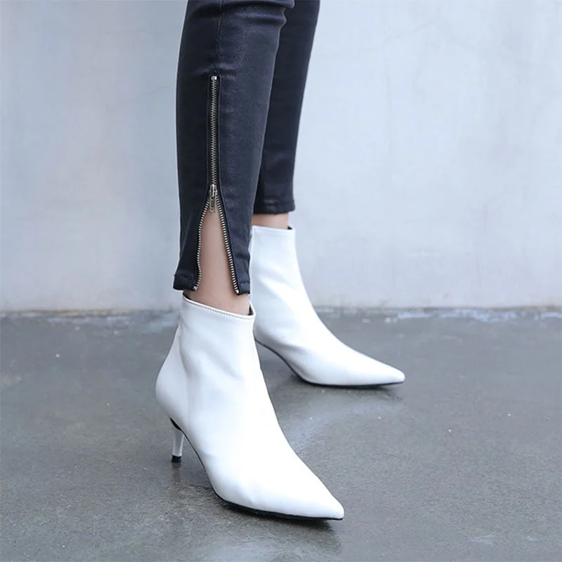 2018 autumn and winter new style with fine pointed high heels Martin boots white boots leather boots Women's boots spring wedgie