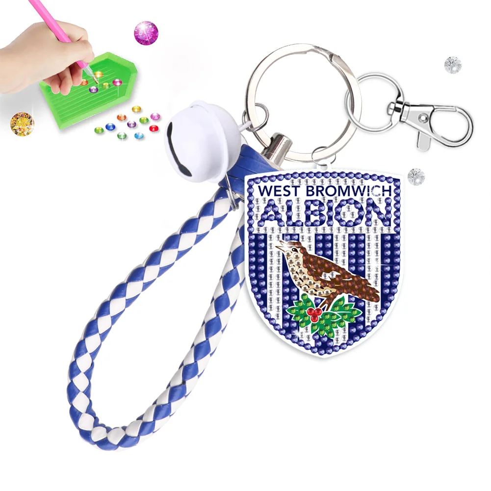 【Upgrade】DIY West Bromwich Albion F.C. Logo Double Sided Rhinestone Painting Keychain Pendant for Adult