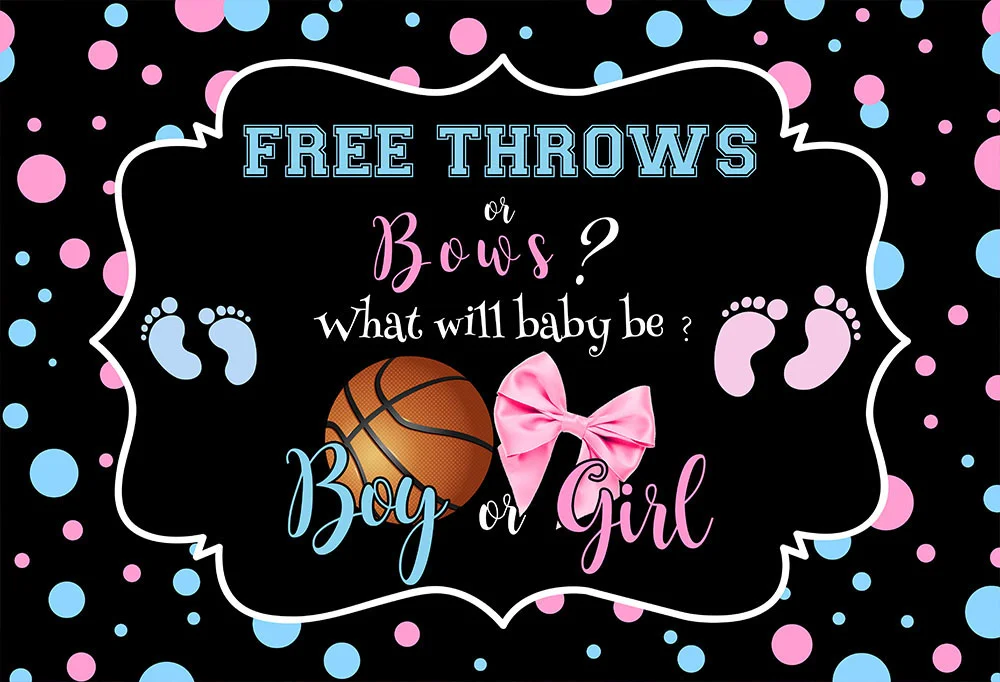 Free Throws Or Bows Gender Reveal Party Backdrop RedBirdParty