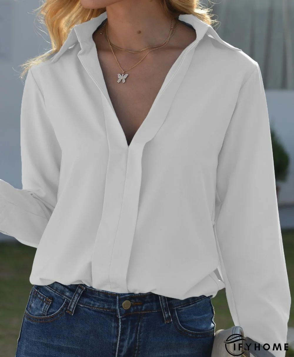 Women's Daily Long Sleeve Shirt Collar Plain Casual Top | IFYHOME