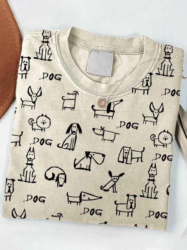 Cute Dogs Art Print Casual Short Sleeve T-Shirt