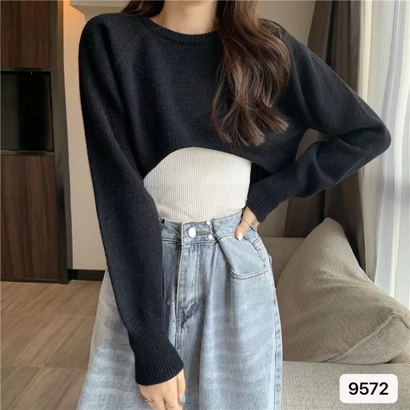 Uveng Uveng Knitted Jersey Women's Spring And Autumn 2023 New High-Waist Half-Sleeved Laziness Sweater Hoodie