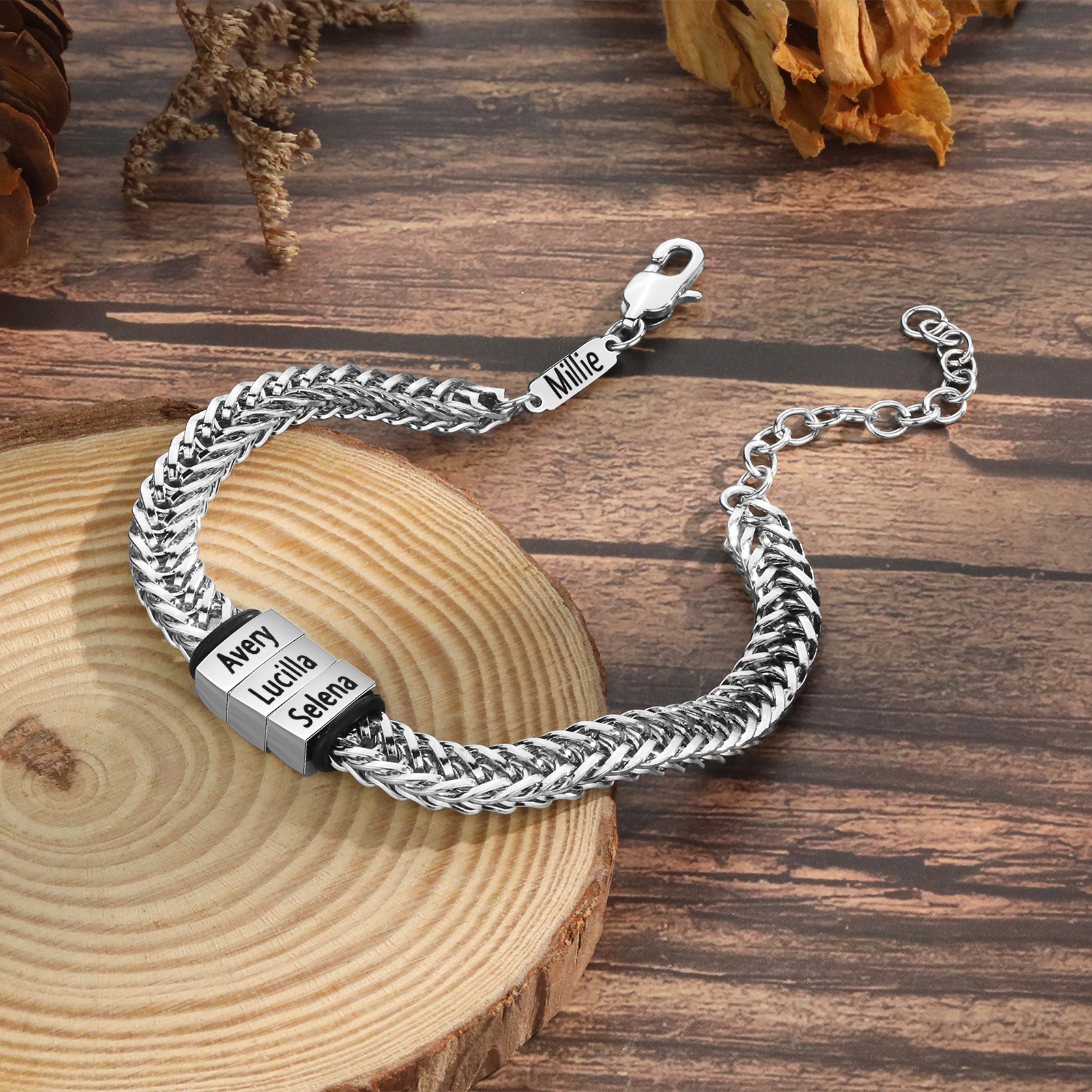 Braccialetto acciaio inox personalizzato con 4 nomi per uomo