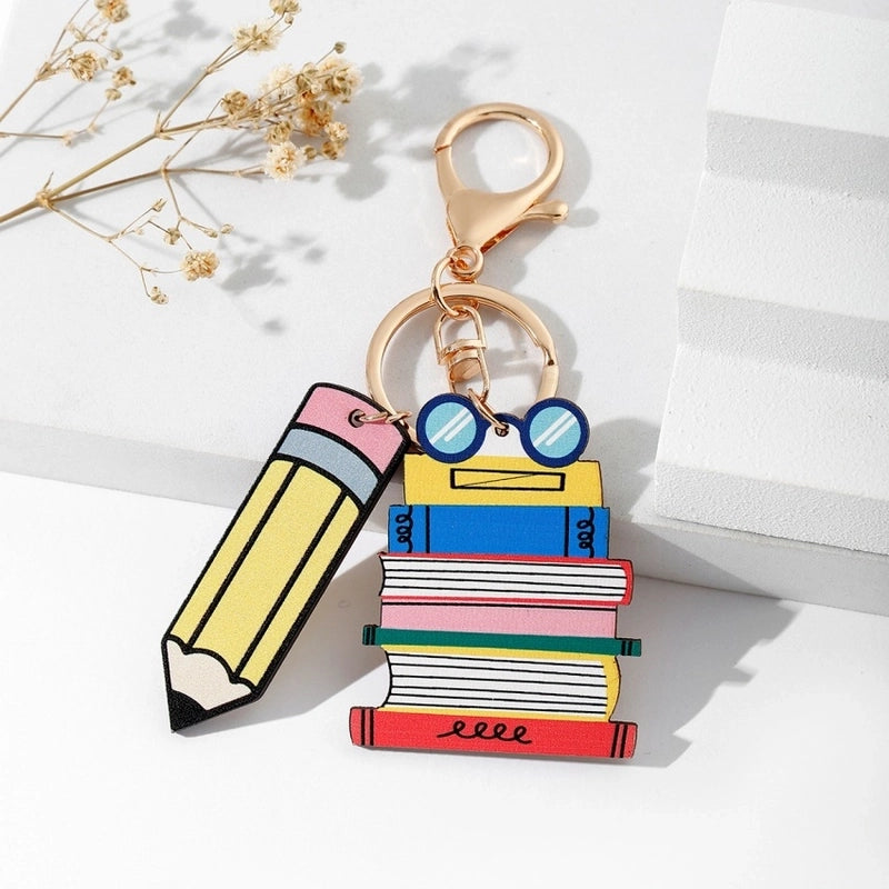 Modern Style Book Pencil Wood Teachers’ Day Unisex Keychain