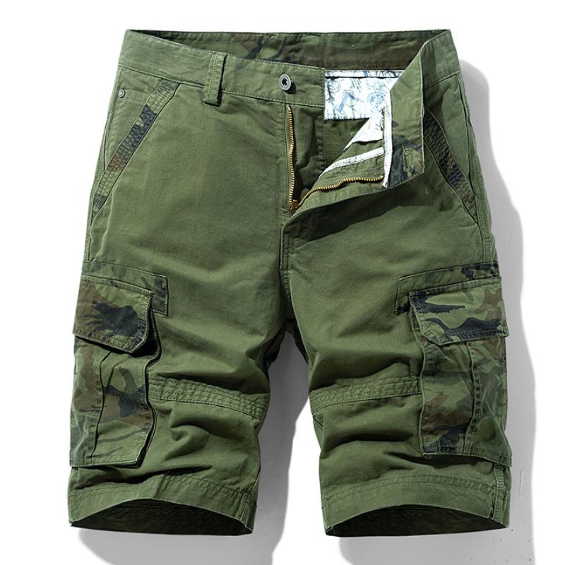 Men's Casual Cotton Camo Color Block Multi-Pocket Cargo Shorts