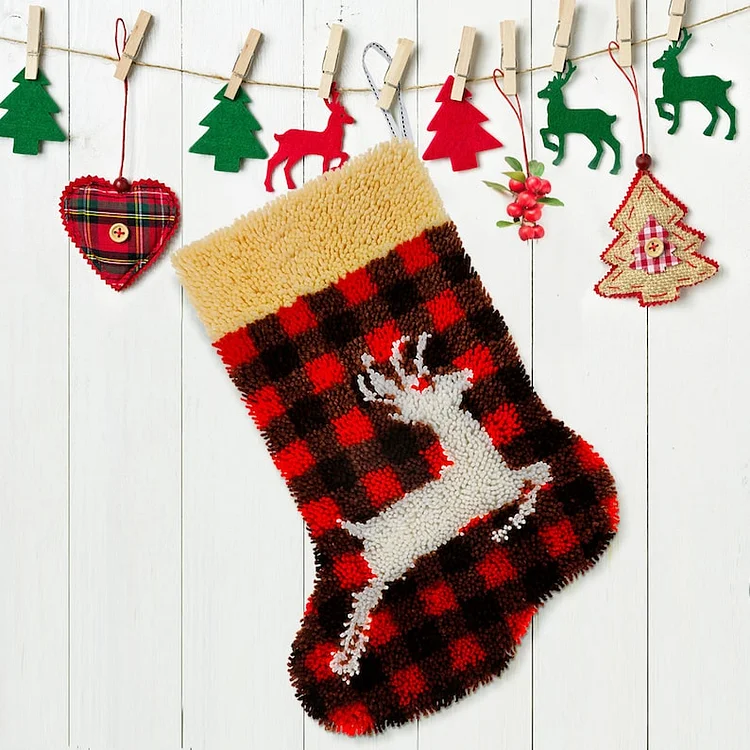 Christmas Deer Stocking DIY Latch Hook Kits for Beginners veirousa