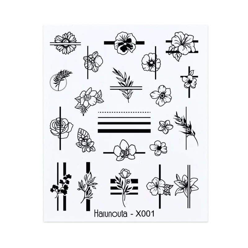 Harunouta Water Decals Ink Blooming Flower Leaves Transfer Nail Stickers Butterfly Love Heart Design Slider Watermark Decoration-Nail Inspo