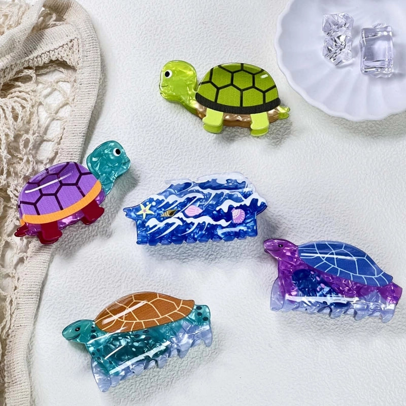 Women’s Cute Artistic Tortoise Sea Wave Acetic Acid Sheets Hair Claws