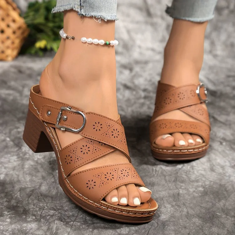 Yyvonne Out And Coarse Roman Cool Slippers 2025 Summer New Word With Large-Size High-Heeled Women's Shoes