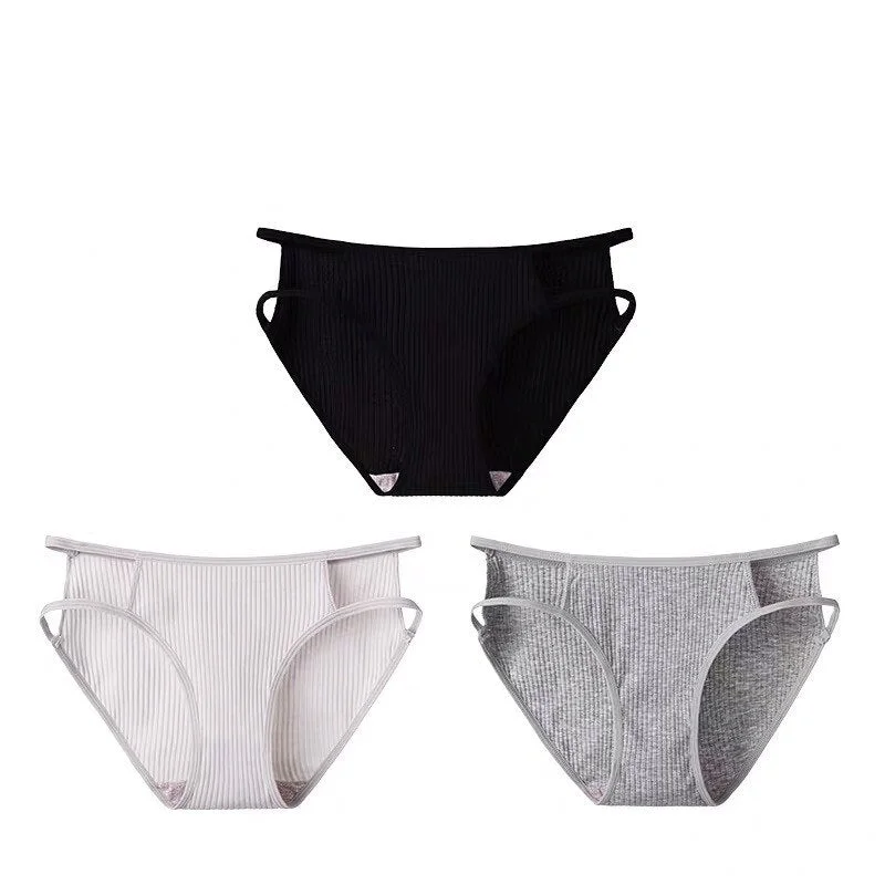 3PCS/Set Fashion Cotton Underwear Women's Panties Comfort Underpants Hollow Out Briefs For Woman Sexy Low-Rise Pantys Intimates