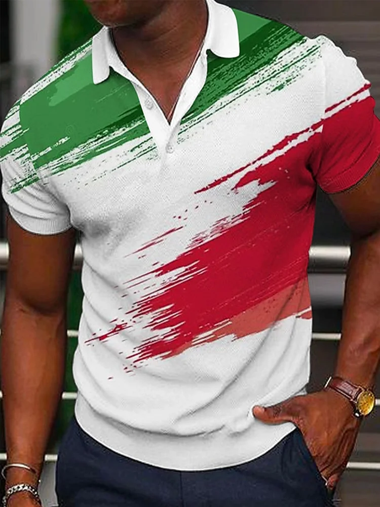 Polo casual da uomo con stampa della bandiera italiana