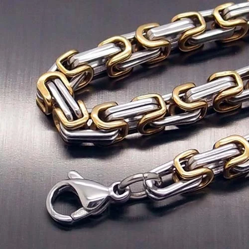 Flat Byzantine Chain Link Necklace for Men Women, 5mm/6mm/8mm Width, 22 inch Length, Stainless Steel Gold/Sliver Plated Mens Bracelet Jewelry